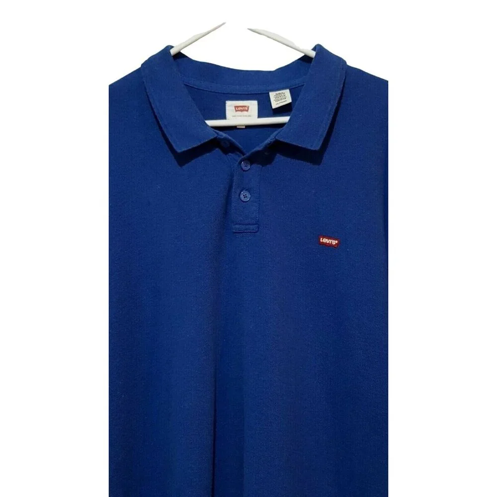 Levi's Men's XXL Polo Shirt‎ Blue Short Sleeve Red Logo Cotton Y2K